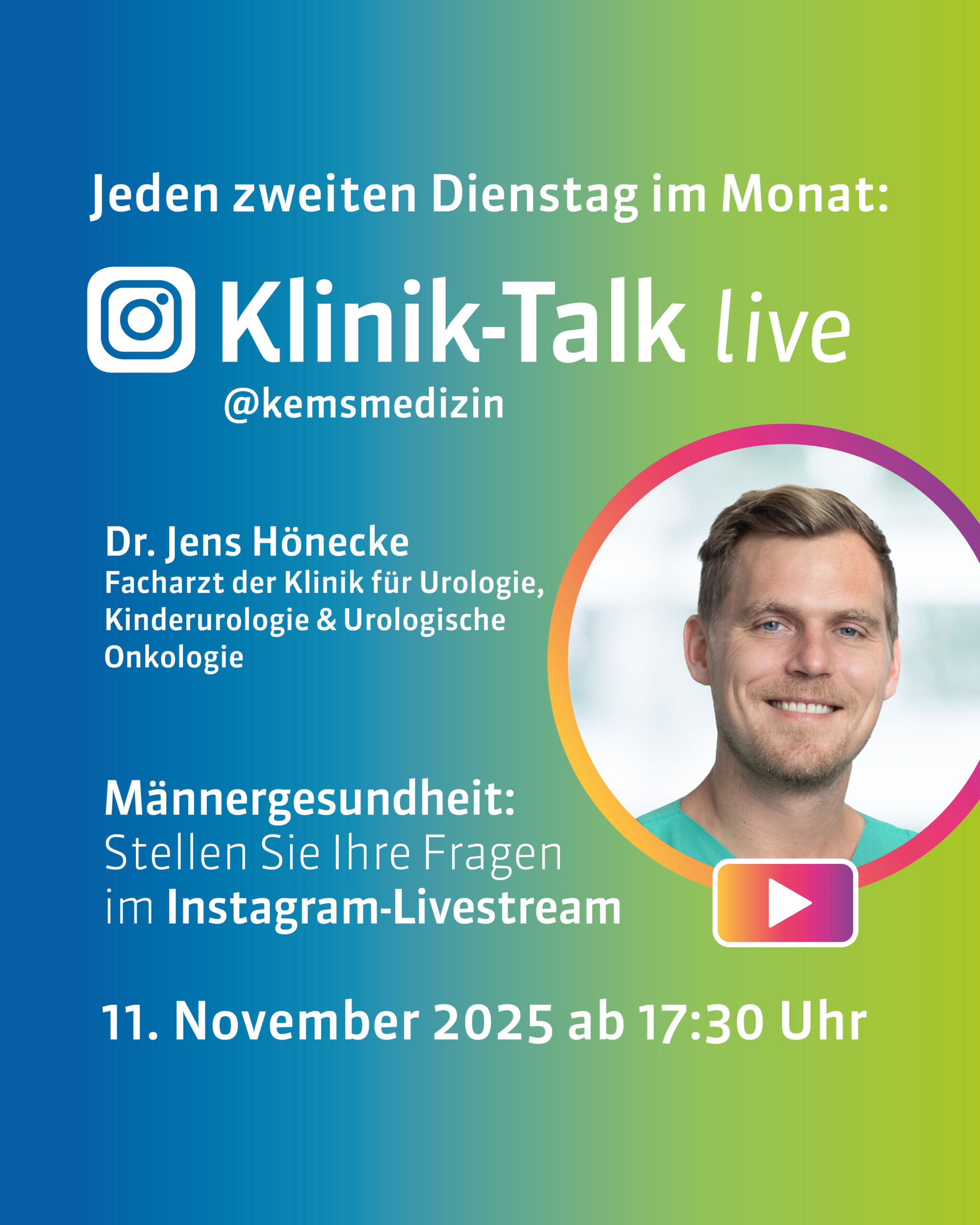 „Männergesundheit“ – Evang. Kliniken Essen-Mitte informieren auf Instagram